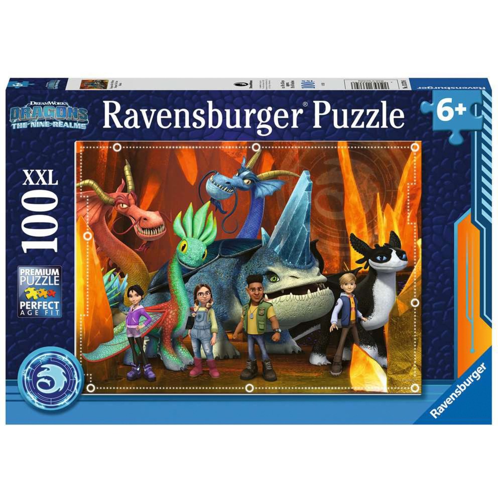 Ravensburger Kinderpuzzle Dragons - Die 9 Welten (100 Teile)