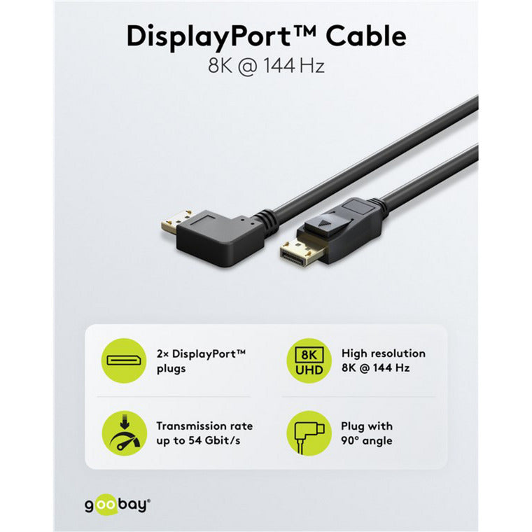 Kabel DisplayPort Stecker 90° > DisplayPort Stecker, 8K / 144Hz