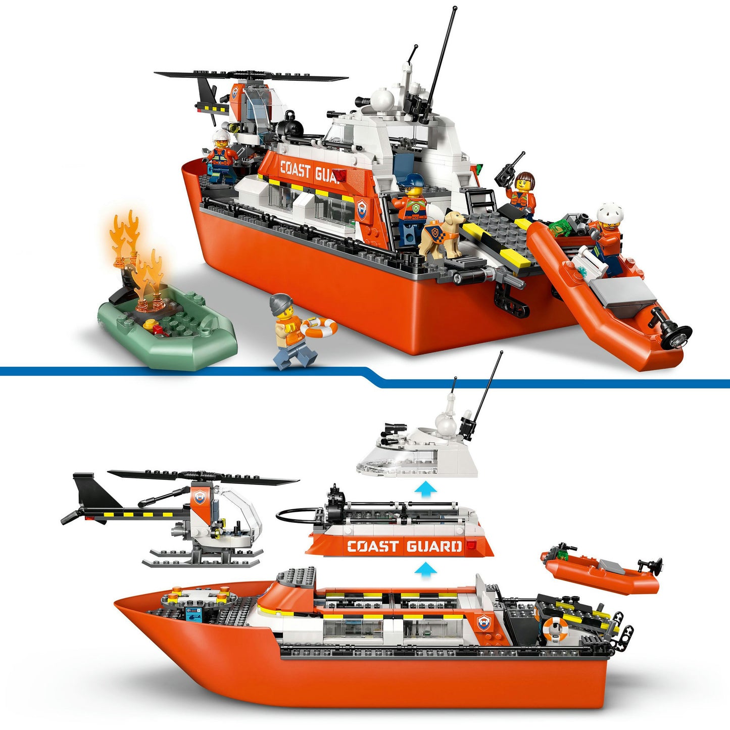 60504 City Rettungsboot der Küstenwache mit Hubschrauber, Konstruktionsspielzeug