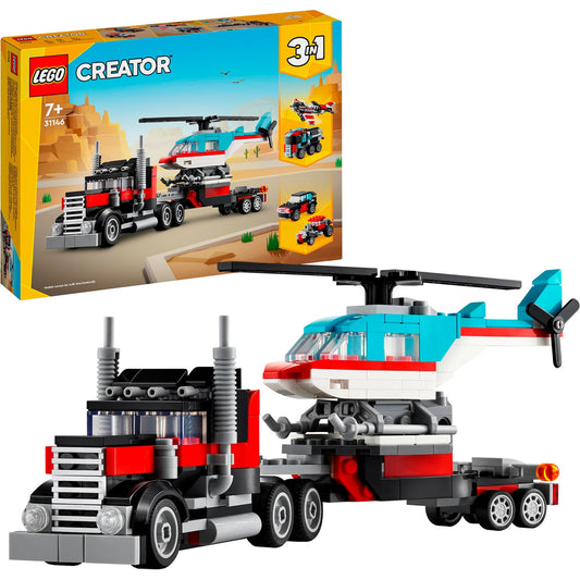 LEGO 31146 Creator 3-in-1 Tieflader mit Hubschrauber, Konstruktionsspielzeug