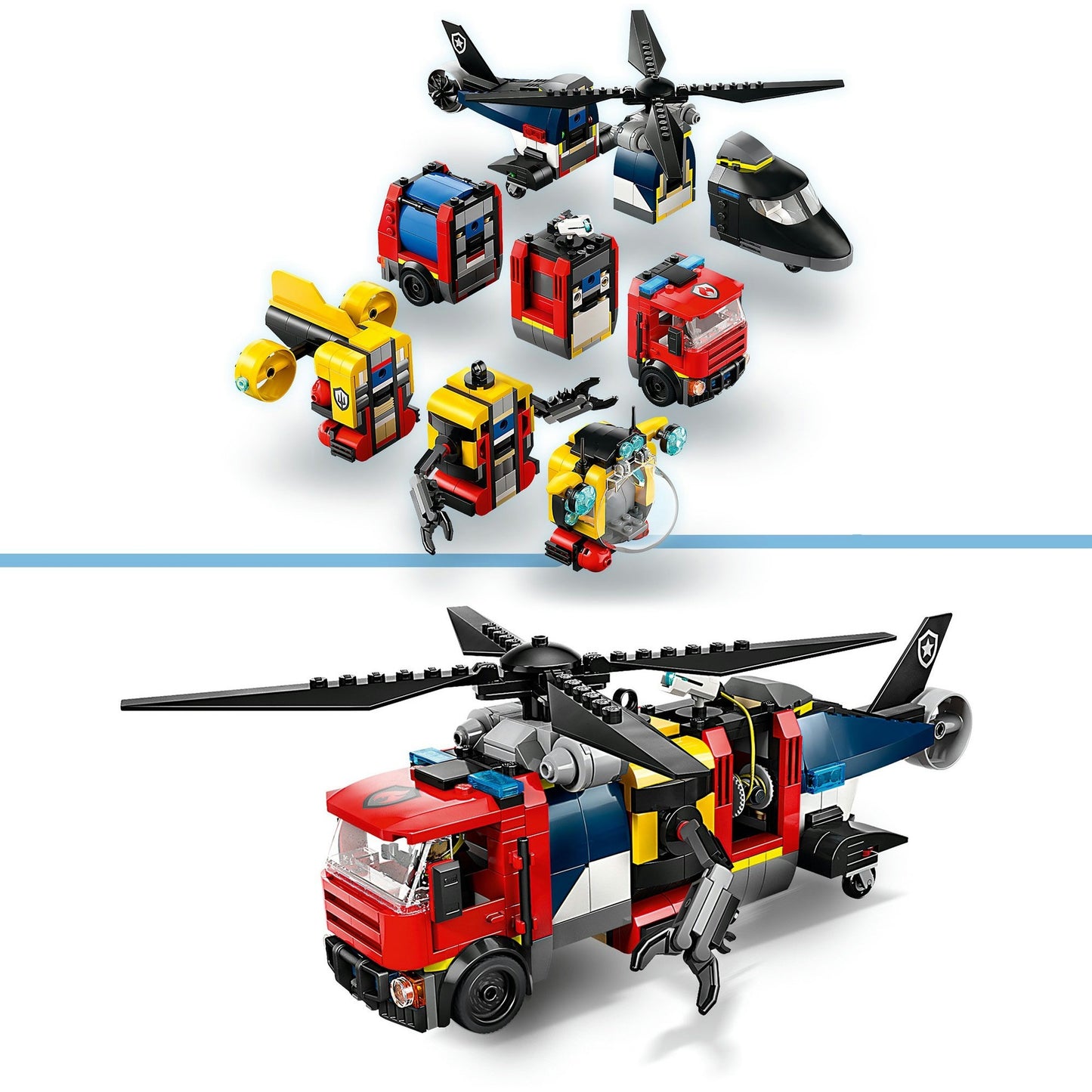 60462 City Kombinationsset mit Hubschrauber, Löschauto und U-Boot, Konstruktionsspielzeug