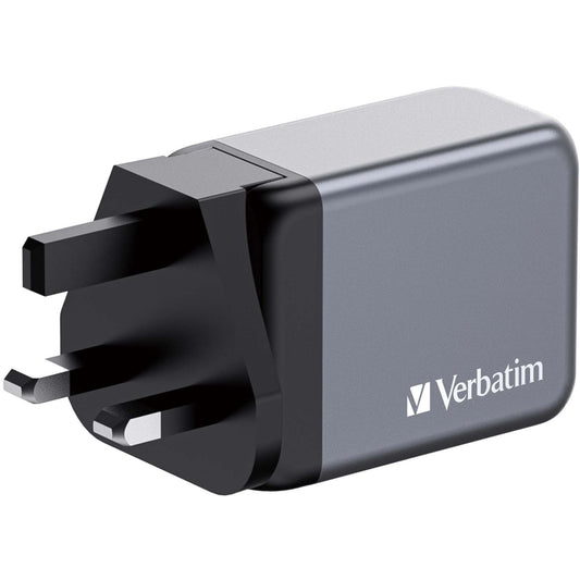 Verbatim GaN-Ladegerät 65W, 1x USB-A , 2x USB-C (grau, PD 3.0, QC 3.0)