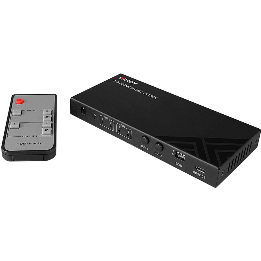 Lindy 2x2 8K60 Matrix HDMI Switch (schwarz, EDID Management, Fernbedienung)