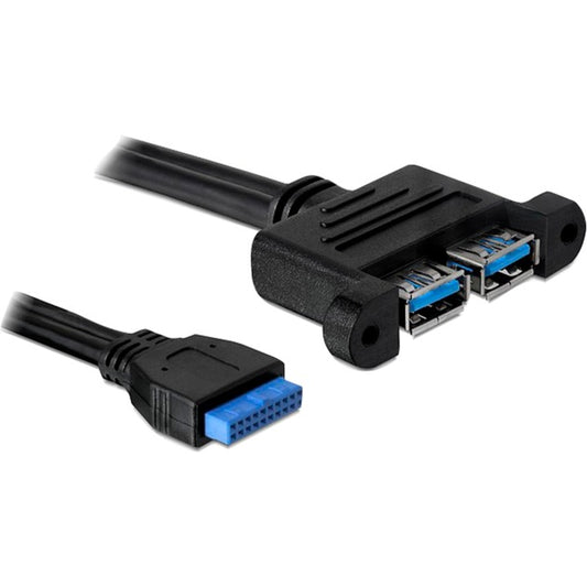 DeLOCK USB 3.2 Gen 1 Kabel, Pin Header 19 Pin Buchse > 2x USB-A Buchse, zum Einbau (schwarz, 45cm)