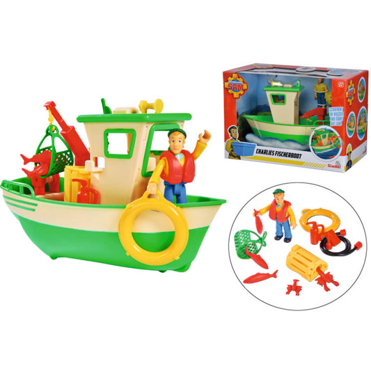 Feuerwehrmann Sam Charlies Fischerboot mit Figur, Spielfahrzeug