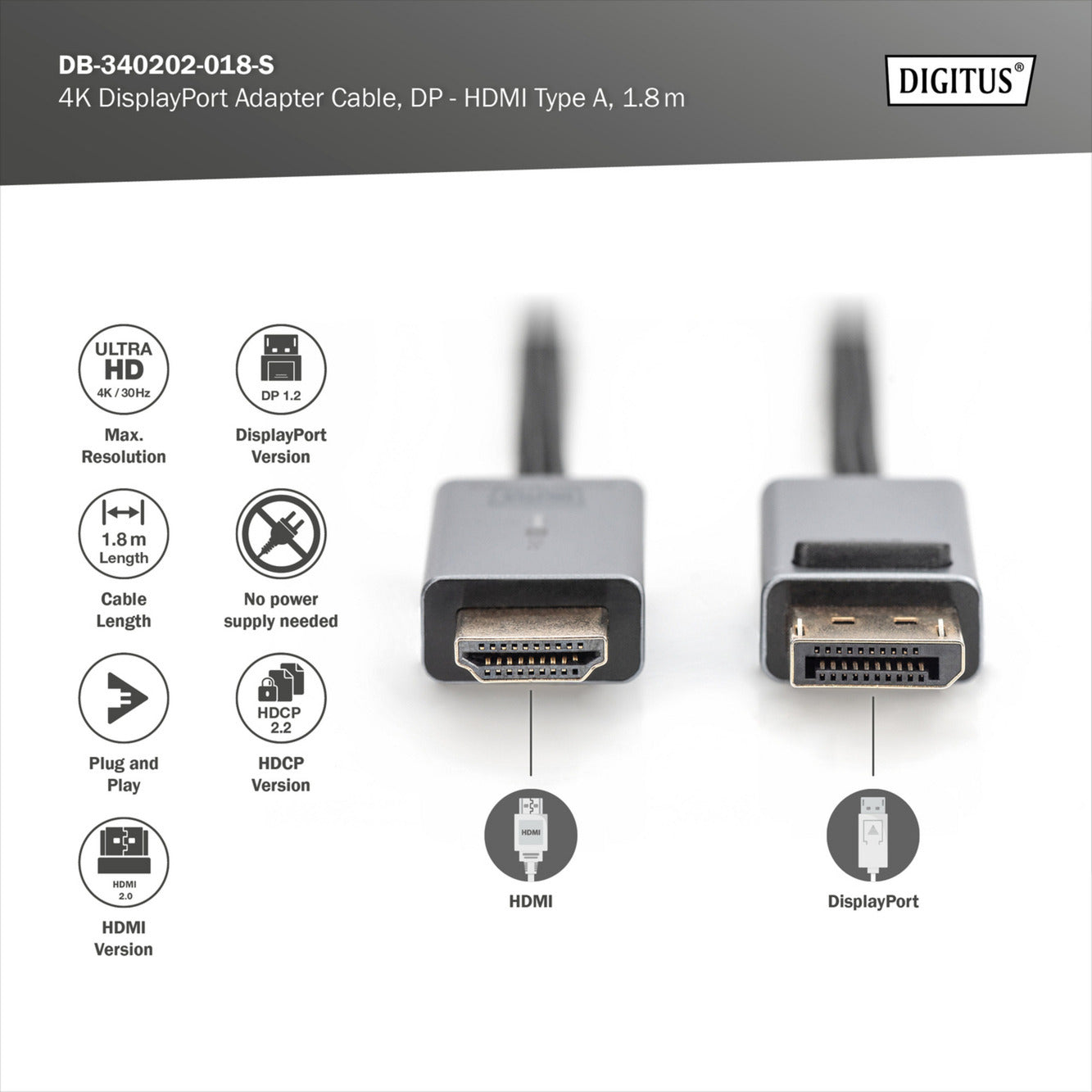 Adapterkabel DisplayPort > HDMI, UHD 4K