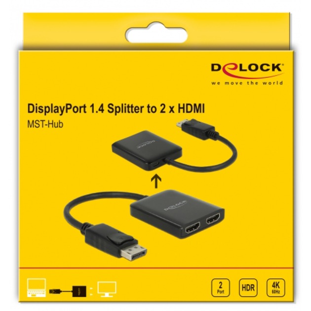 DeLOCK DisplayPort Splitter 1.4 > 2x HDMI MST (schwarz, 20cm Kabel)