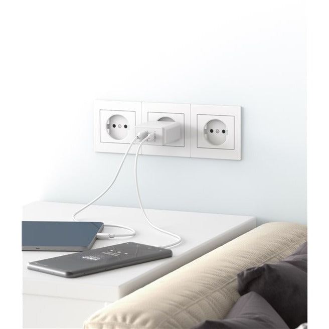 Goobay USB-C PD Dual-Schnellladegerät 30 Watt (weiss, 1x USB-A, 1x USB-C PD)