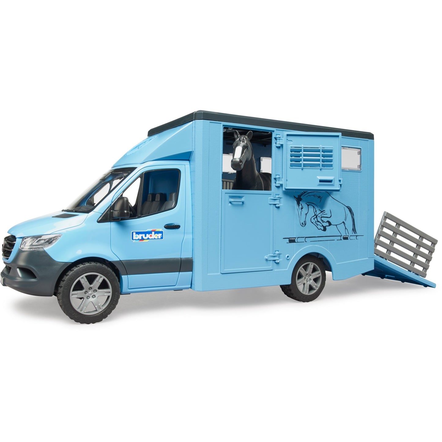 BRUDER MB Sprinter Tiertransporter mit Pferd (blau)