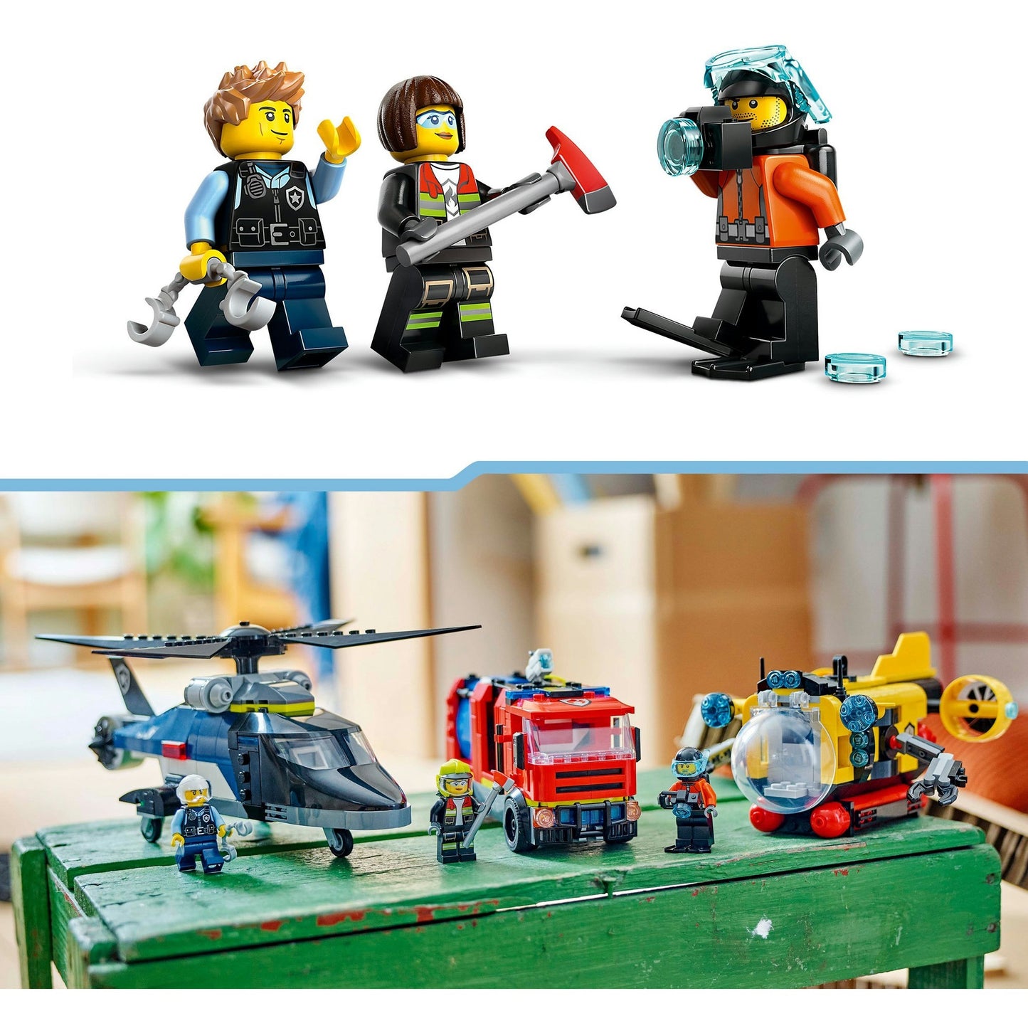 60462 City Kombinationsset mit Hubschrauber, Löschauto und U-Boot, Konstruktionsspielzeug