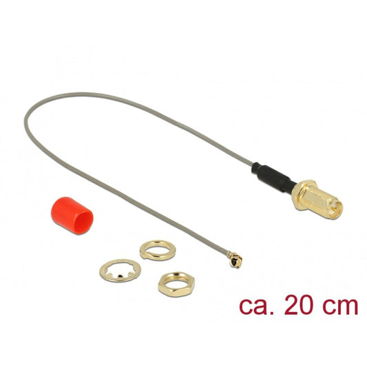 DeLOCK Antennenkabel RP-SMA (Buchse zum Einbau) > MHF (Stecker) (grau/gold, 20cm)