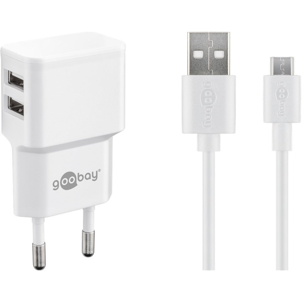 Goobay Micro-USB Dual-Ladeset 18 Watt (weiss, 2,4 A, 1 Meter Kabel USB-A > Micro-USB)