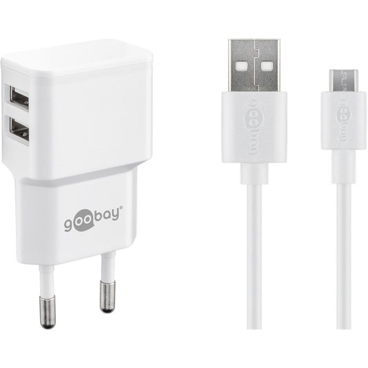 Goobay Micro-USB Dual-Ladeset 18 Watt (weiss, 2,4 A, 1 Meter Kabel USB-A > Micro-USB)
