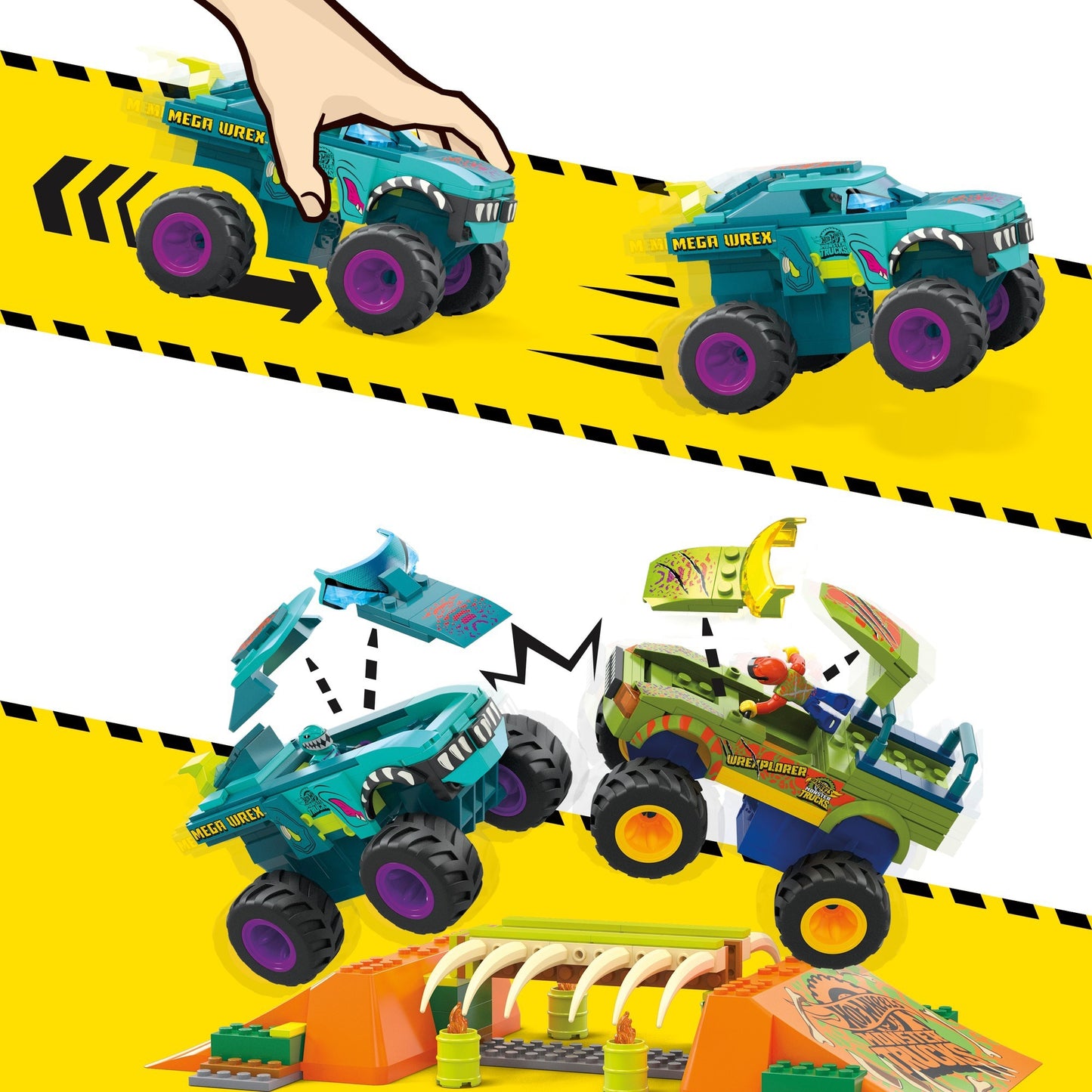 Mattel MEGA Hot Wheels Monster Trucks Mega-Wrex Knochen Crash Stuntbahn, Konstruktionsspielzeug