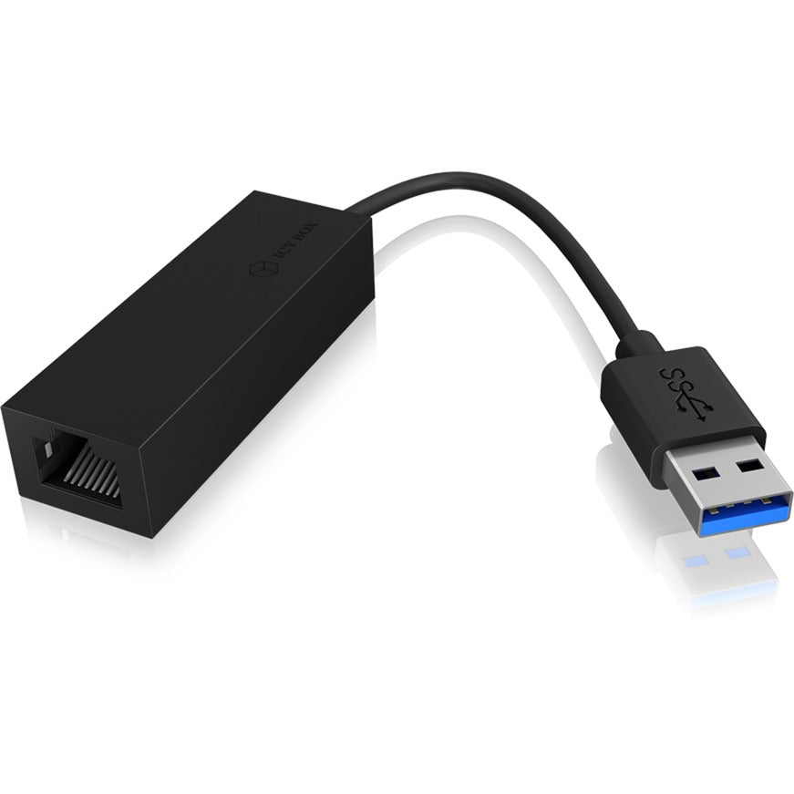 Icy Box USB 3.2 Gen 1 Adapter IB-AC501a, USB-A Stecker > RJ-45 Buchse (schwarz, Gigabit Ethernet)