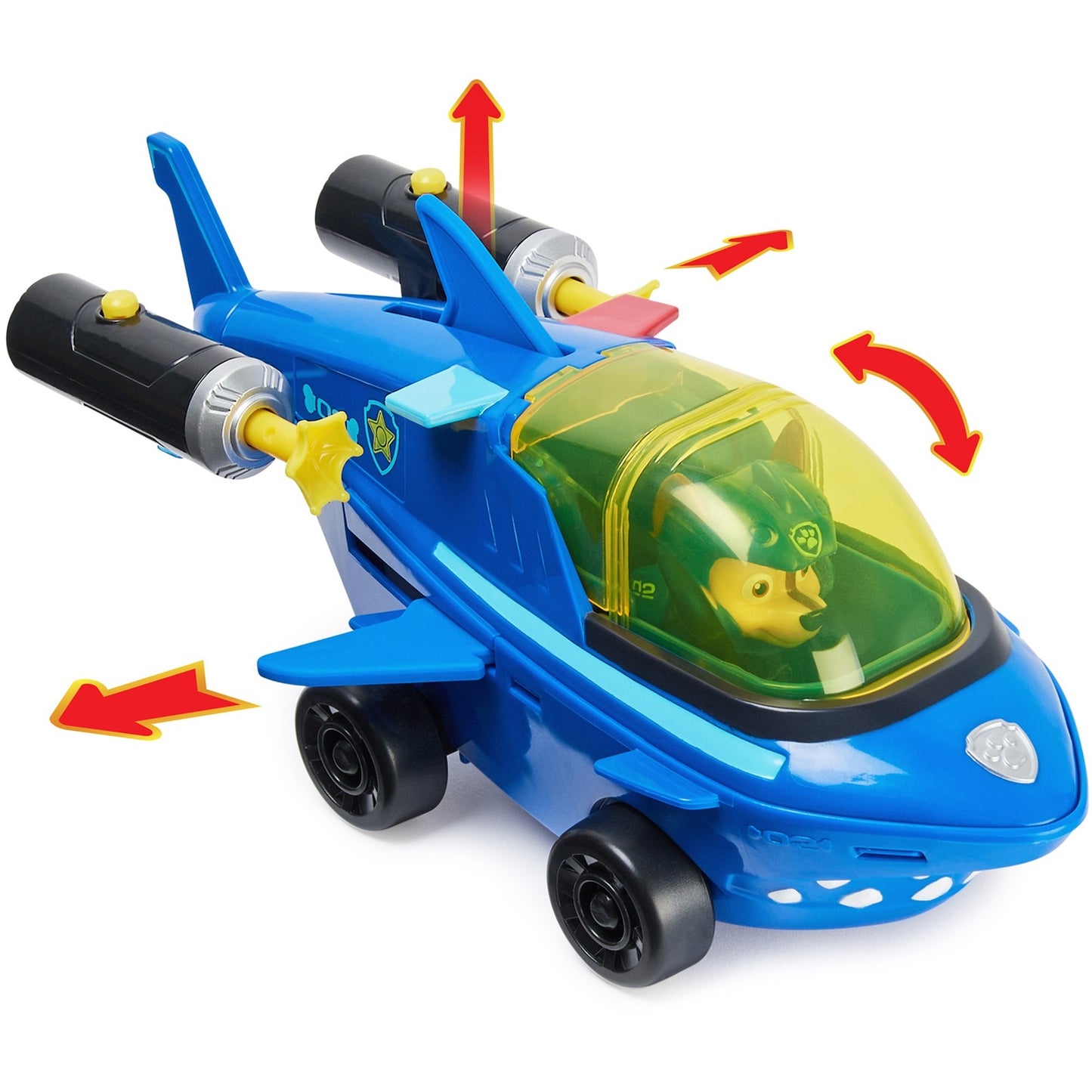 Spin Master Paw Patrol Aqua Pups - Basis Fahrzeug im Hai-Design mit Chase-Welpenfigur, Spielfahrzeug