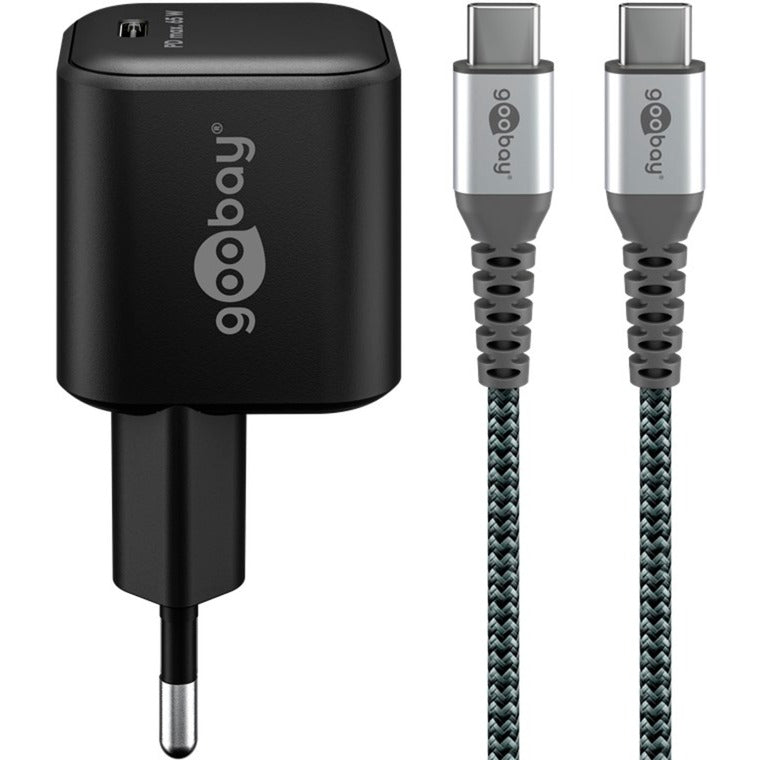 Goobay USB-C Ladeset, PD, 65 Watt, USB-C Textilkabel (schwarz, 1x USB-C PD, GaN, 1 Meter Kabel)