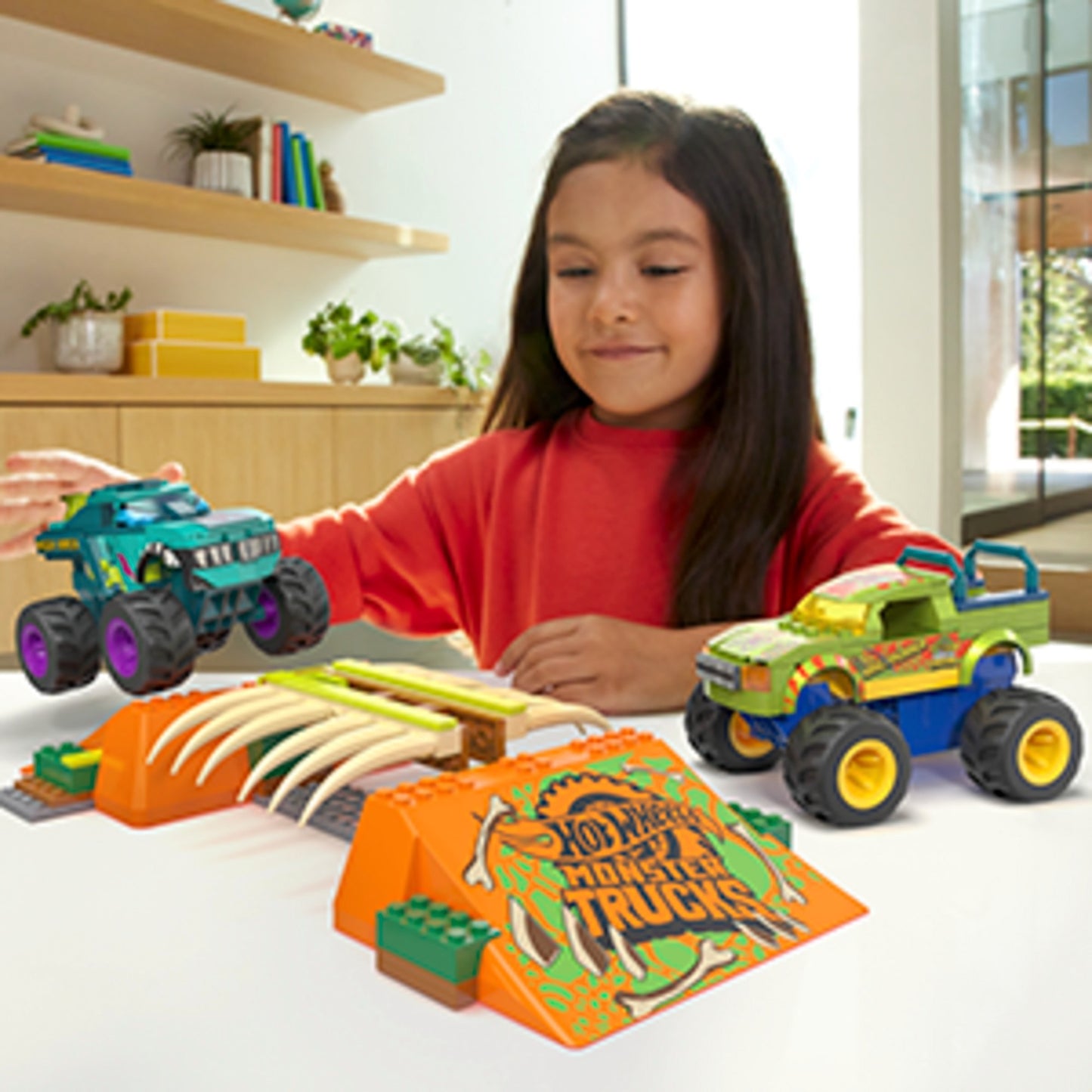 Mattel MEGA Hot Wheels Monster Trucks Mega-Wrex Knochen Crash Stuntbahn, Konstruktionsspielzeug