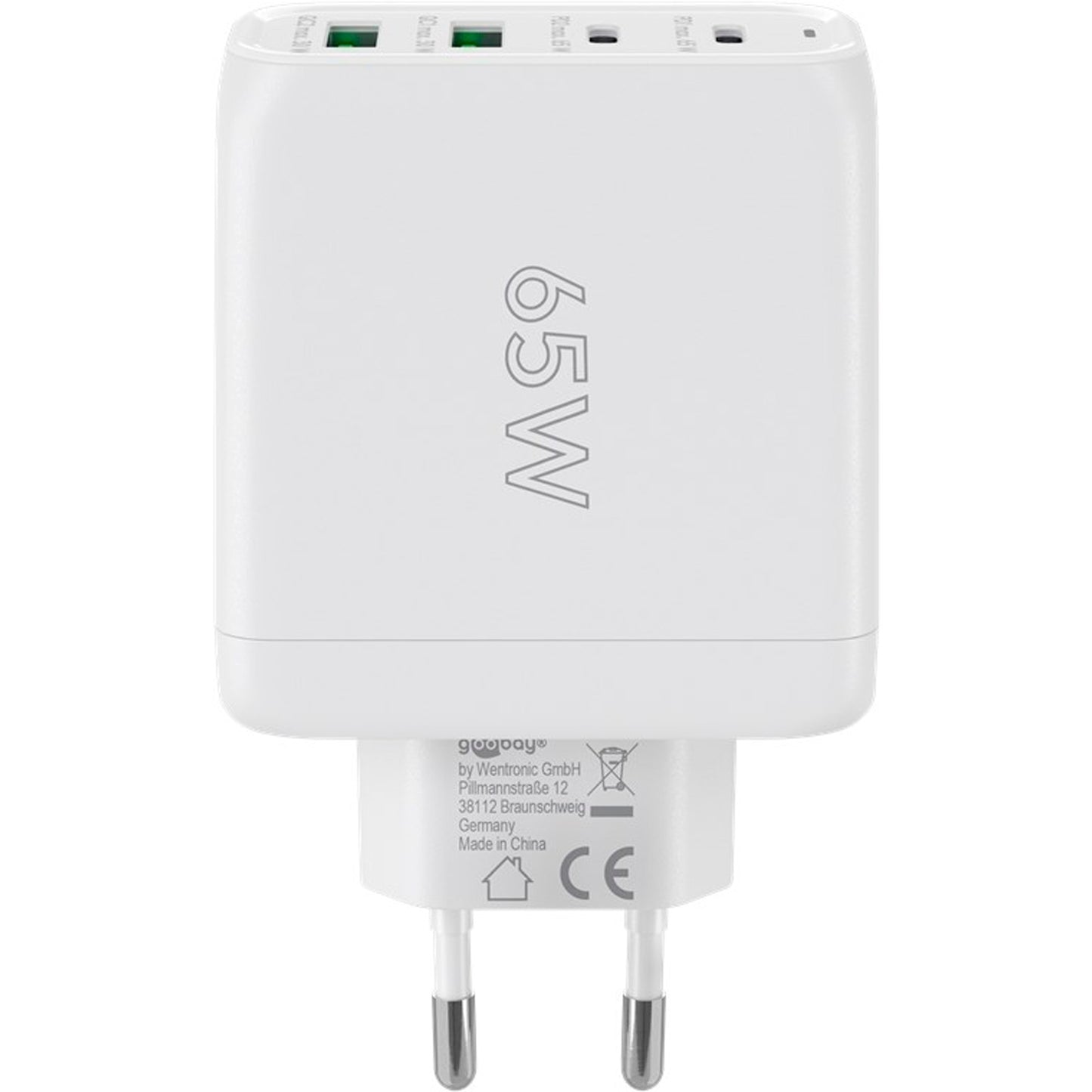 Goobay USB-C Multiport-Schnellladegerät, PD, GaN, 68 Watt (weiss, 2x USB-C, 2x USB-A, Power Delivery, QuickCharge)