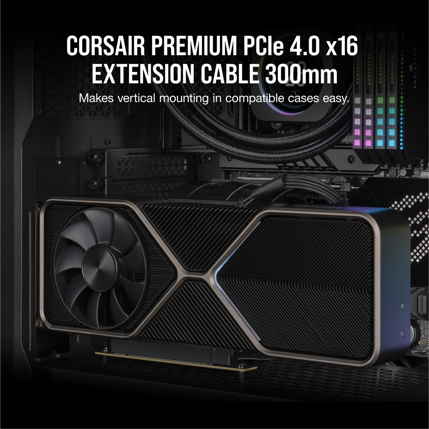 Corsair Premium PCIe 4.0 x16 Verlängerungskabel 90° (schwarz, 30cm, Buchse abgewinkelt)