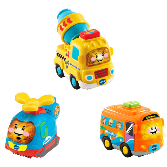 VTech Tut Tut Baby Flitzer - 3er-Set Reisebus, Helikopter, Betonmischer, Spielfahrzeug