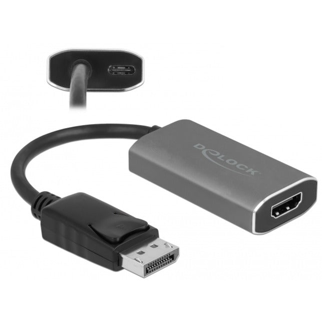 DeLOCK Aktiver Adapter, DisplayPort Stecker > HDMI 8K Buchse (schwarz/grau, 20cm, mit HDR Funktion)