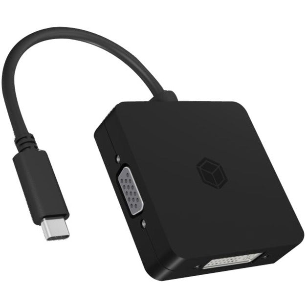 Icy Box USB Adapter IB-DK1104-C, USB-C Stecker > VGA + DVI + HDMI + DisplayPort Buchse (schwarz, 15cm)