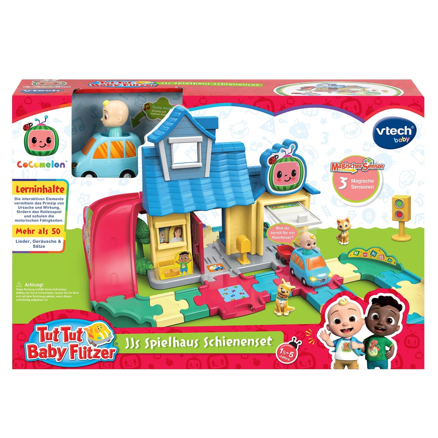 VTech Tut Tut Baby Flitzer - CoComelon JJs Spielhaus Schienenset, Spielgebäude