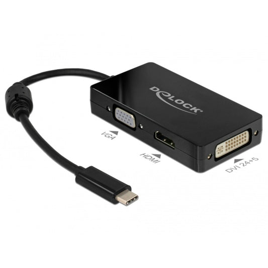 DeLOCK USB Adapter, USB-C Stecker > VGA + HDMI + DVI Buchse (schwarz, 13cm)