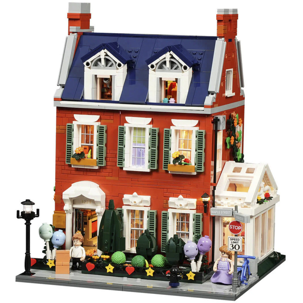 Reihenhaus aus rotem Backstein, Konstruktionsspielzeug