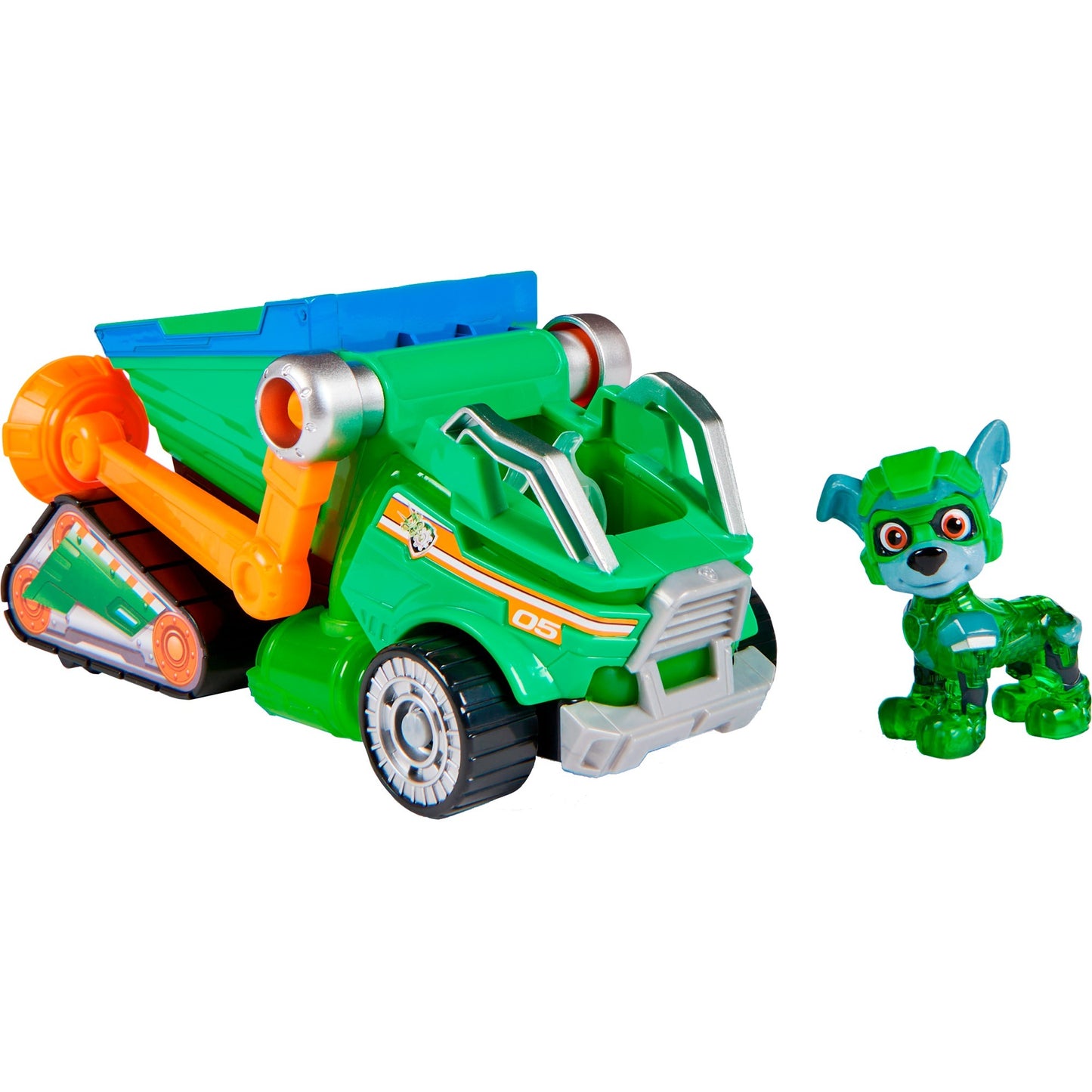 Spin Master Paw Patrol Mighty Kinofilm - Basis Fahrzeug von Rocky mit Welpenfigur, Spielfahrzeug