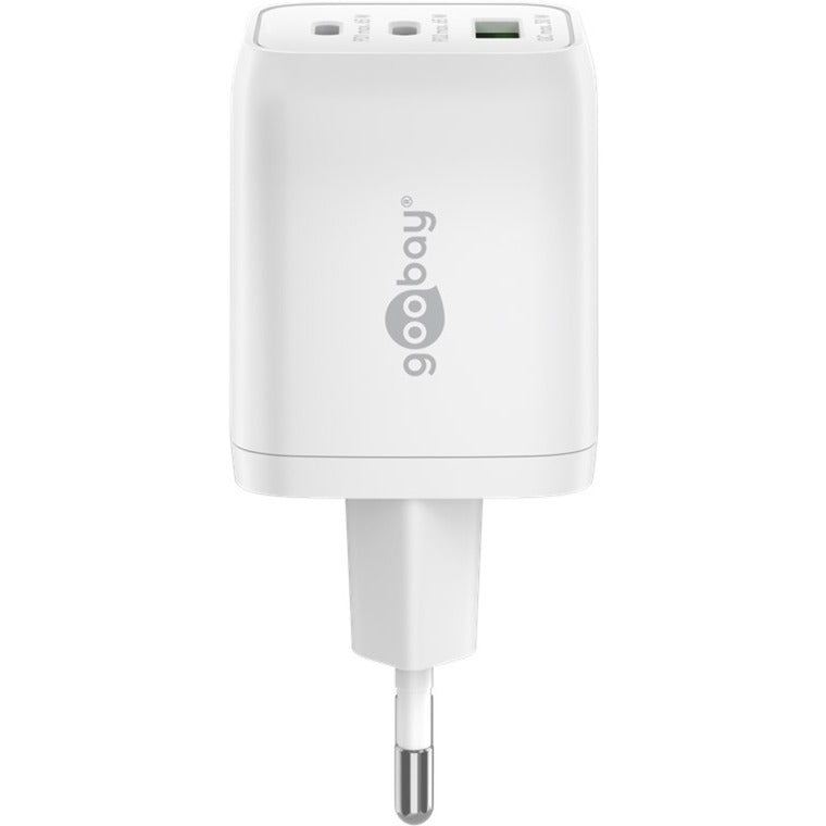 Goobay USB-C Schnellladegerät Nano, PD, GaN, 65 Watt (weiss, 1x USB-A, 2x USB-C PD, Charge 3.0)