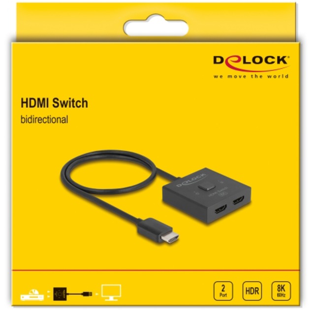 DeLOCK HDMI Switch 2 > 1 bidirektional 8K (schwarz, 50cm Kabel)