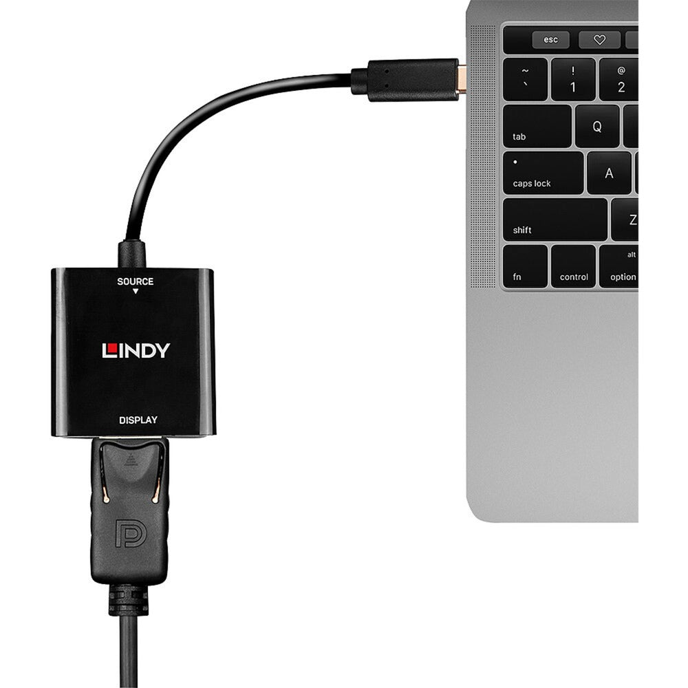 Lindy USB Konverter, USB-C Stecker > DisplayPort Buchse (schwarz, 21cm, 4K 144Hz)