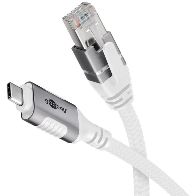 Goobay Ethernet-Kabel USB-C 3.2 Gen2 Stecker > RJ-45 Stecker (weiss, 1 Meter, geflochtener Textilmantel)