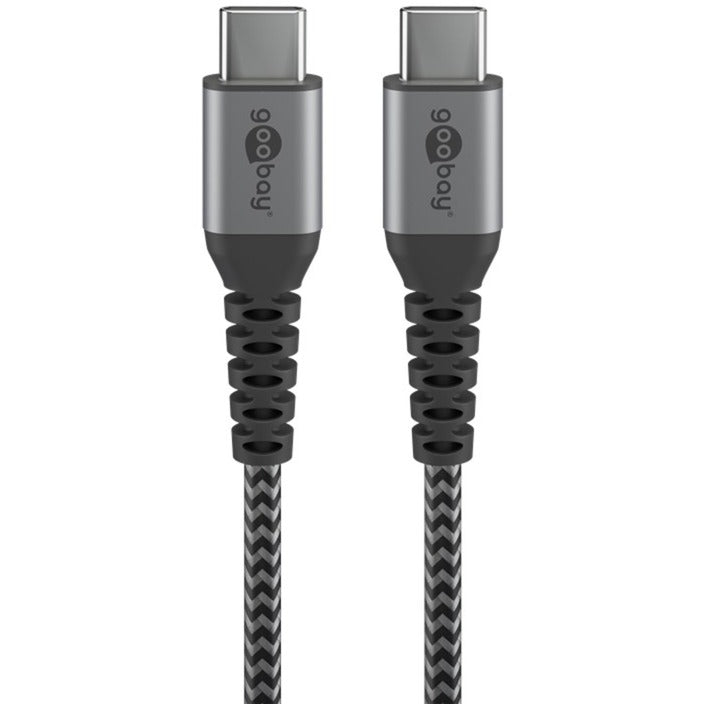 Goobay USB 2.0 Kabel, USB-C Stecker > USB-C Stecker (grau/silber, 0,5 Meter, Laden mit bis zu 60 Watt, Textilkabel mit Metallsteckern)