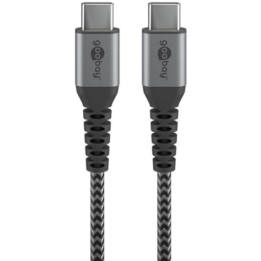 Goobay USB 2.0 Kabel, USB-C Stecker > USB-C Stecker (grau/silber, 0,5 Meter, Laden mit bis zu 60 Watt, Textilkabel mit Metallsteckern)