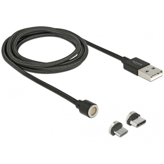 DeLOCK Magnetisches USB 2.0 Kabel, USB-A Stecker > USB-C + Micro-USB Stecker (schwarz, 1,1 Meter)