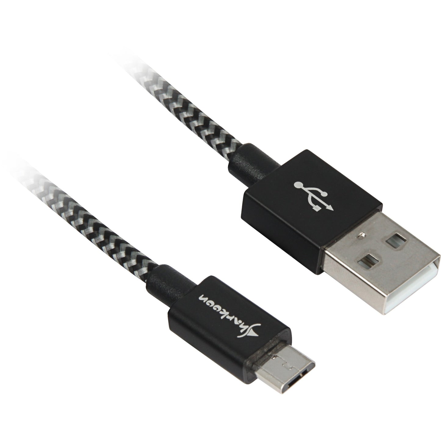 Sharkoon USB 2.0 Kabel, USB-A Stecker > Micro-USB Stecker (schwarz/grau, 1 Meter, gesleevt)