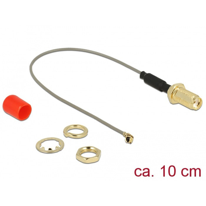 DeLOCK Antennenkabel SMA (Buchse zum Einbau) > MHF (Stecker) (grau/gold, 10cm)