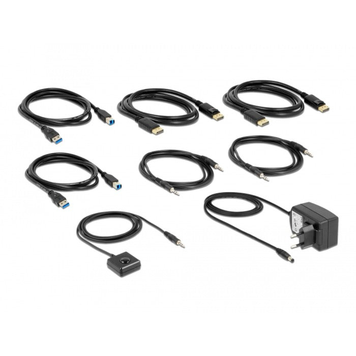 DeLOCK DisplayPort 1.4 KVM Switch, 8K 60Hz, USB 3.2 Gen 1, Audio (grau/schwarz)