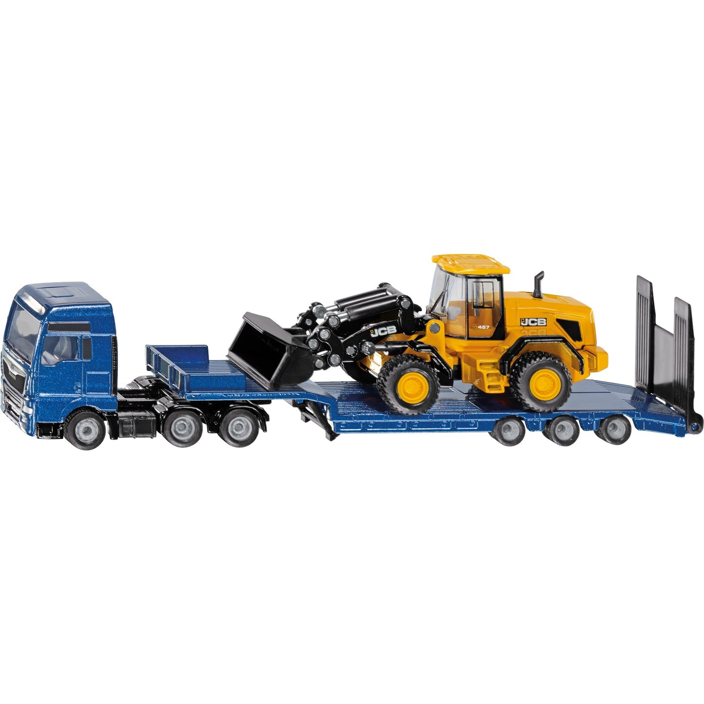 SIKU SUPER MAN LKW mit Tieflader und JCB Radlader (blau/gelb)