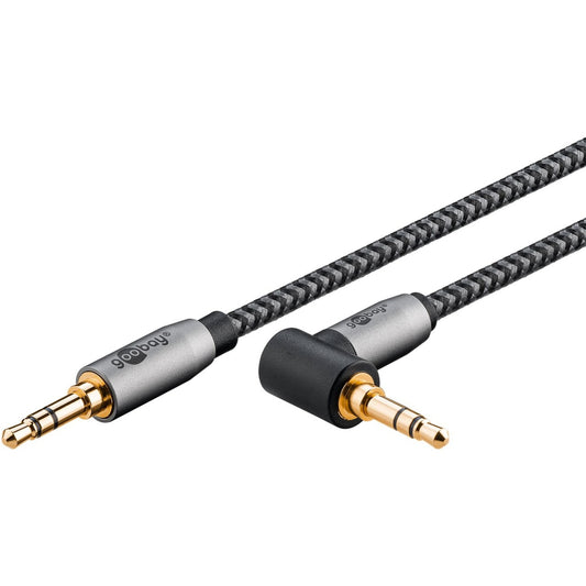 Goobay Plus Audio Verbindungskabel AUX 3,5mm stereo, 90° (schwarz/silber, 0,5 Meter, abgewinkelt)