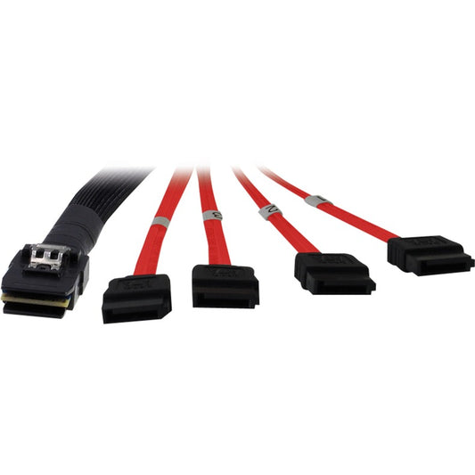 Inter-Tech Kabel SFF 8087 > 4x SATA (schwarz/rot, 1 Meter (teilummantelt))