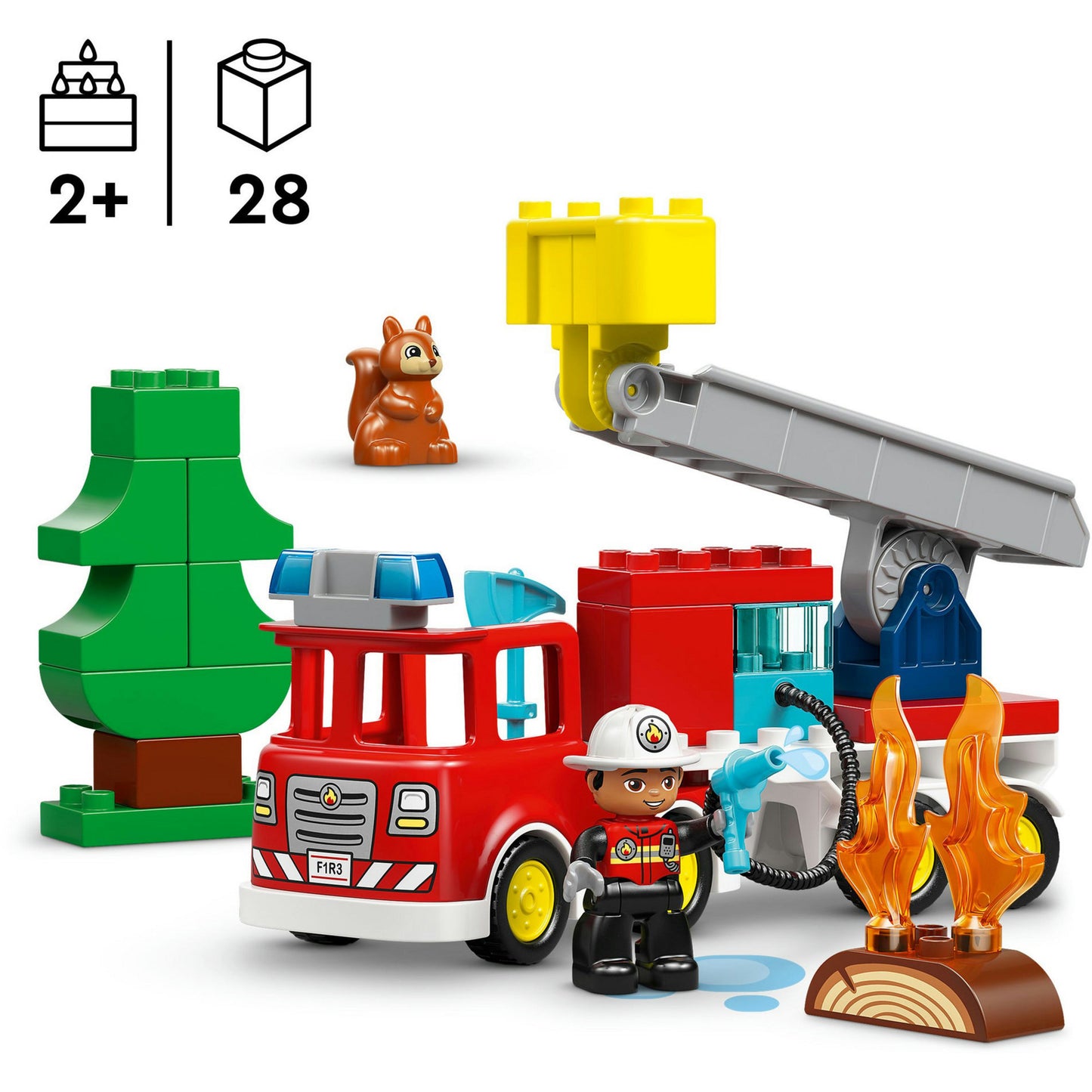 10473 DUPLO Town Löschauto mit Schlauch und Feuerwehrmann, Konstruktionsspielzeug