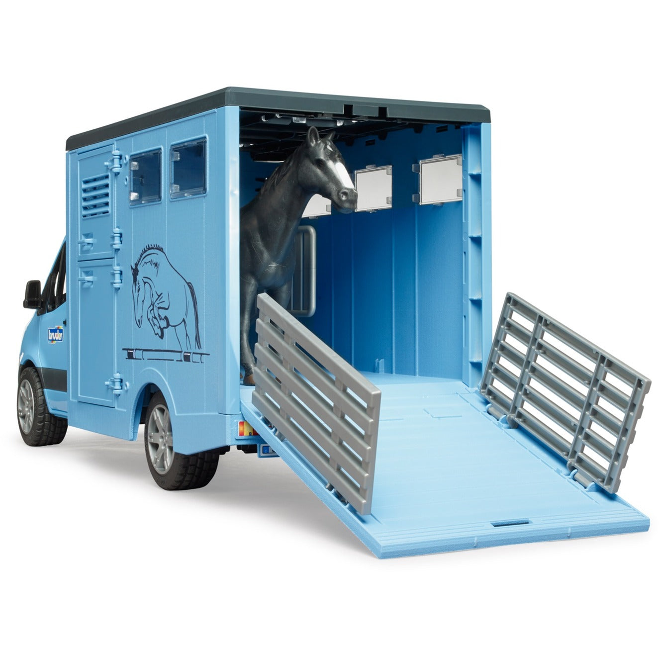 BRUDER MB Sprinter Tiertransporter mit Pferd (blau)