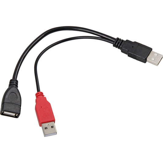 DeLOCK USB 2.0 Y-Kabel, USB-A Stecker + USB-A Stecker > USB-A Buchse (schwarz/rot, 20cm)