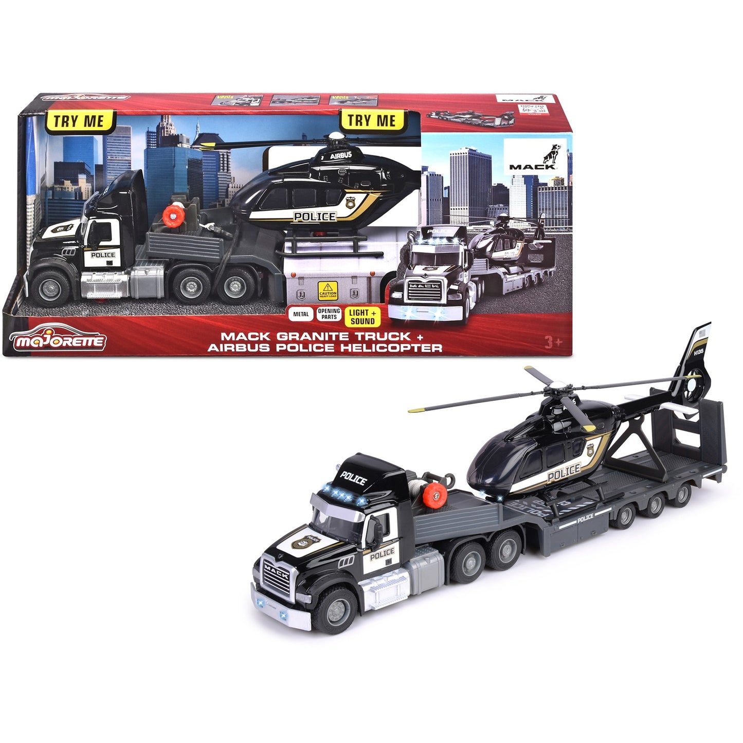 Majorette Mack Truck + Police Helicopter