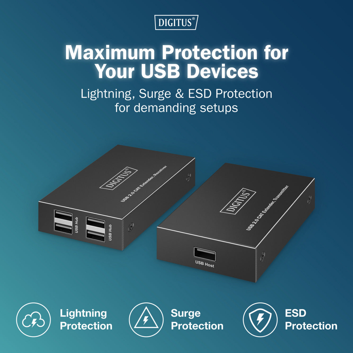 USB 2.0 CAT Extender-Set, 480 Mbps, 150 Meter, USB-Extender