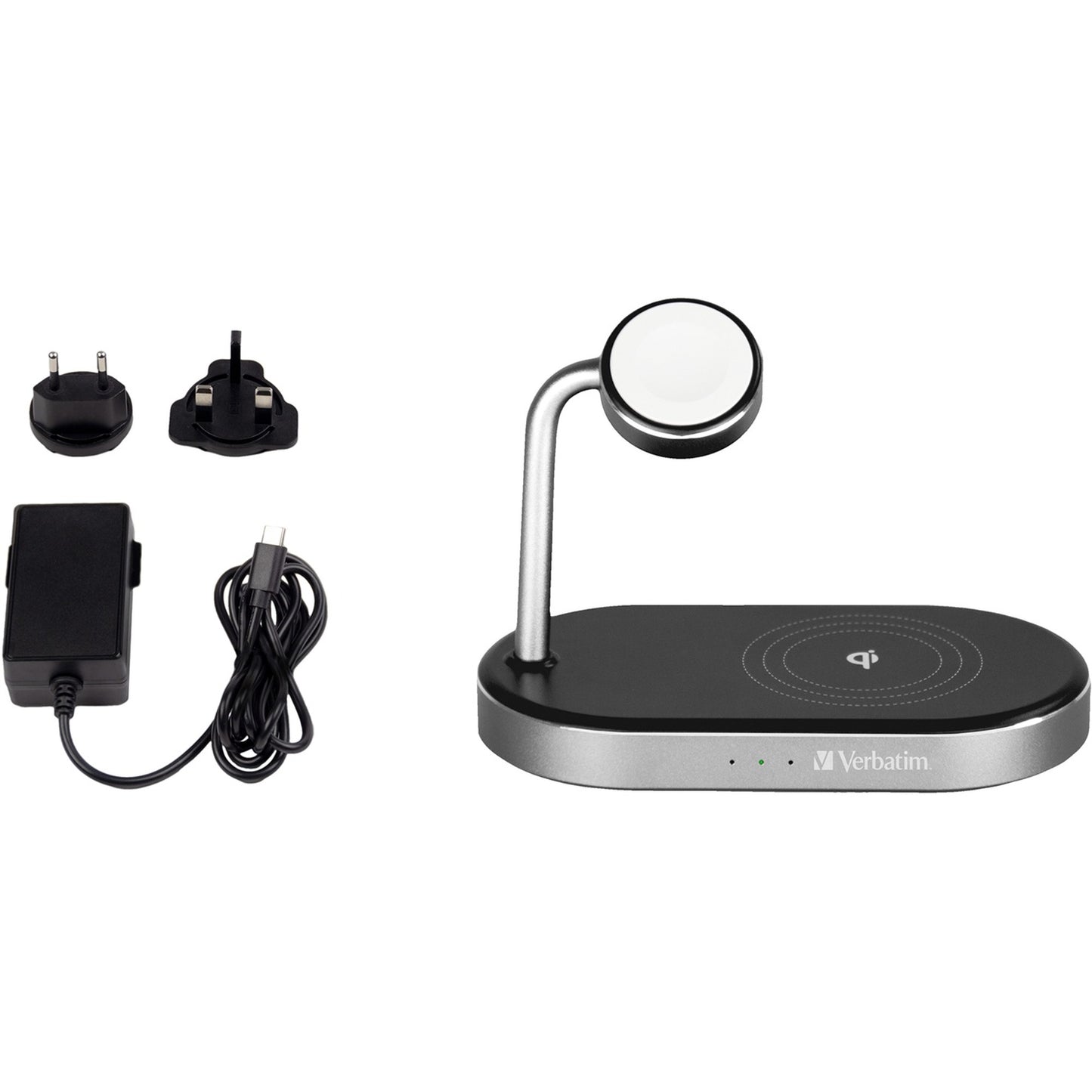 Verbatim Wireless 3-in-1 Ladeständer WCS-02, Qi, MFi (schwarz/aluminium, für Apple Watch, iPhone u.a.)